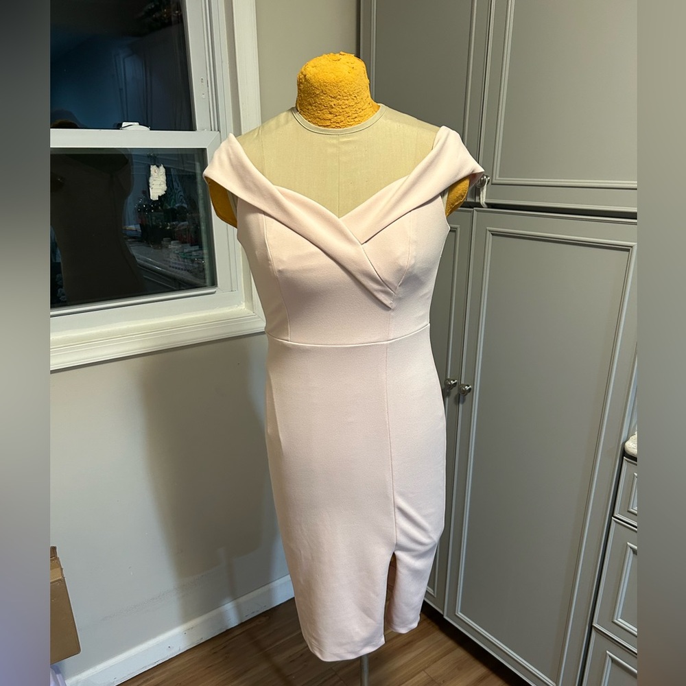 Premier Light Pink Off-Shoulder Sheath Dress Size 4